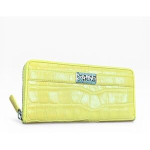 Brighton Croc Embossed Yellow Leather Trifold Organizer Wallet Checkbook Clutch